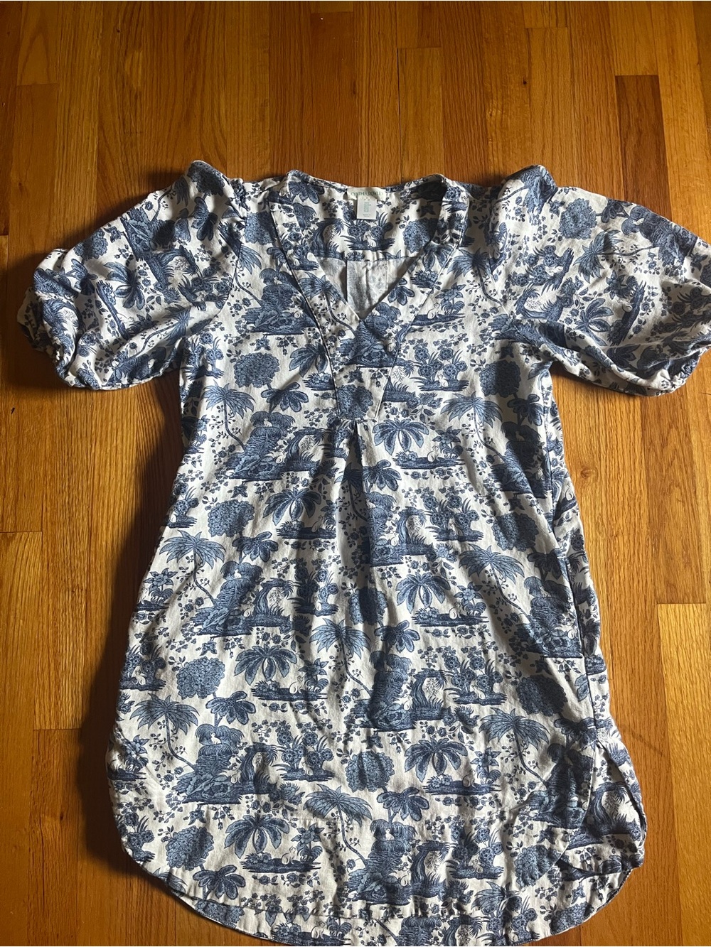 Cynthia Rowley Women's Blue and White Printed V-Neck dress size Medium